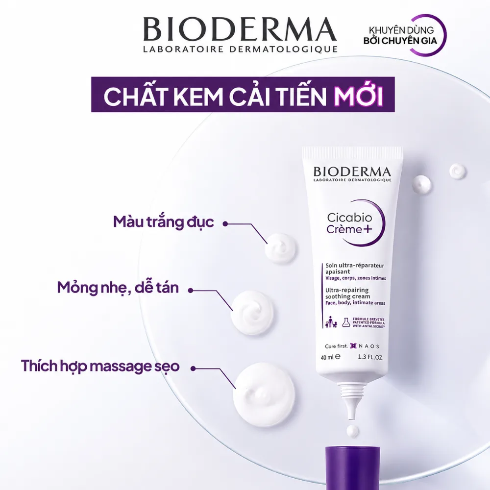 Bioderma Cicabio Crème+ Tube 40ml Kem dưỡng phục hồi da tổn thương và ngăn ngừa sẹo