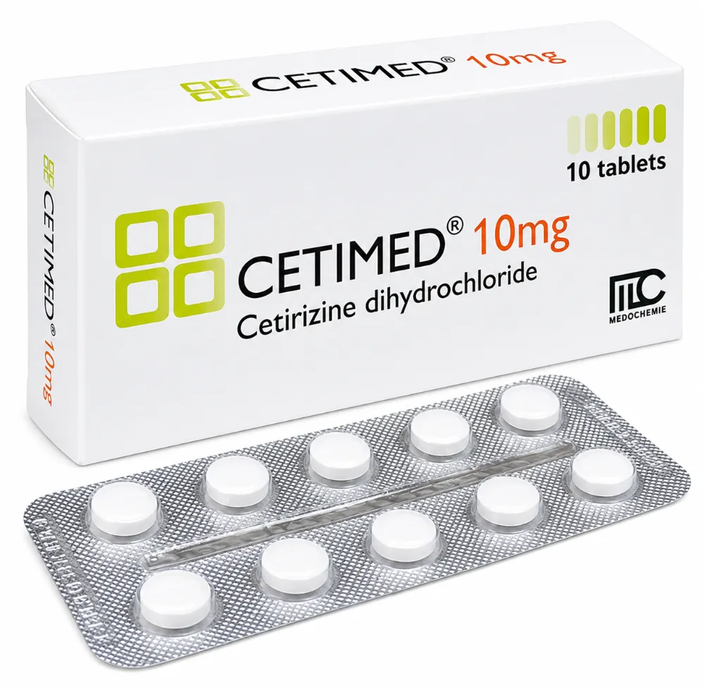 Cetimed 10mg điều trị triệu chứng viêm mũi dị ứng, mày đay mạn tính Hộp 10 viên 10mg
