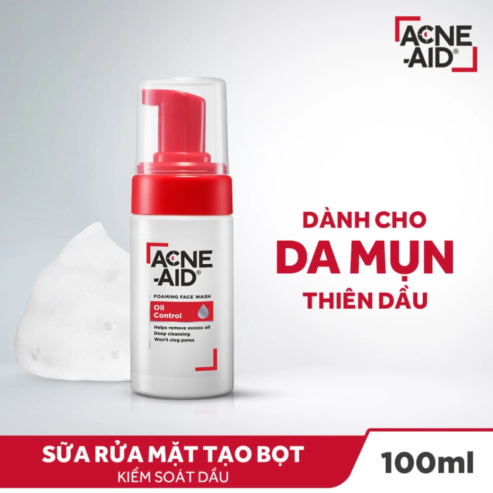 Acne-Aid Foaming Face Wash Oil Control 100ml - Sữa rữa mặt bọt sạch nhờn, mụn trứng cá