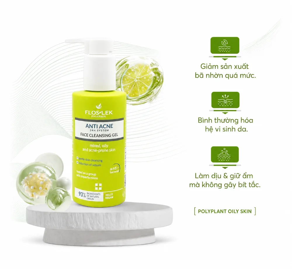 Sữa rửa mặt Floslek ANTI ACNE SYSTEM FACE CLEANSING GEL (có vòi ) 125ml