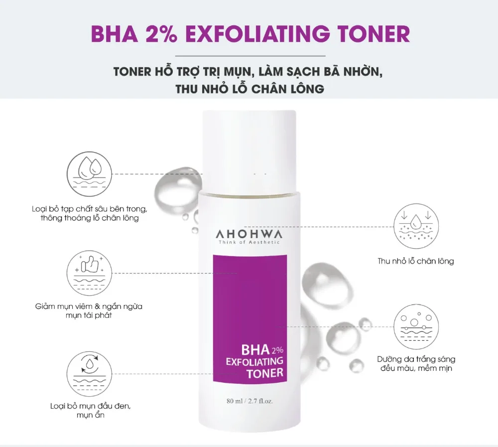 AHOHWA BHA 2% Exfoliating Toner – Hỗ Trợ Kiểm Soát Dầu, Làm Sạch Da, Cải Thiện Lỗ Chân Lông – 80ml