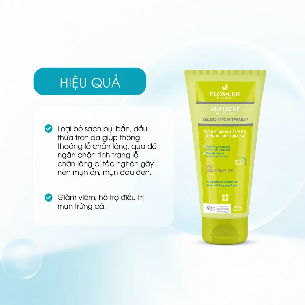 Gel Rửa Mặt Diệt Khuẩn Ngừa Mụn Floslek Pharma Antibacterial Face Cleansing Gel 200ml
